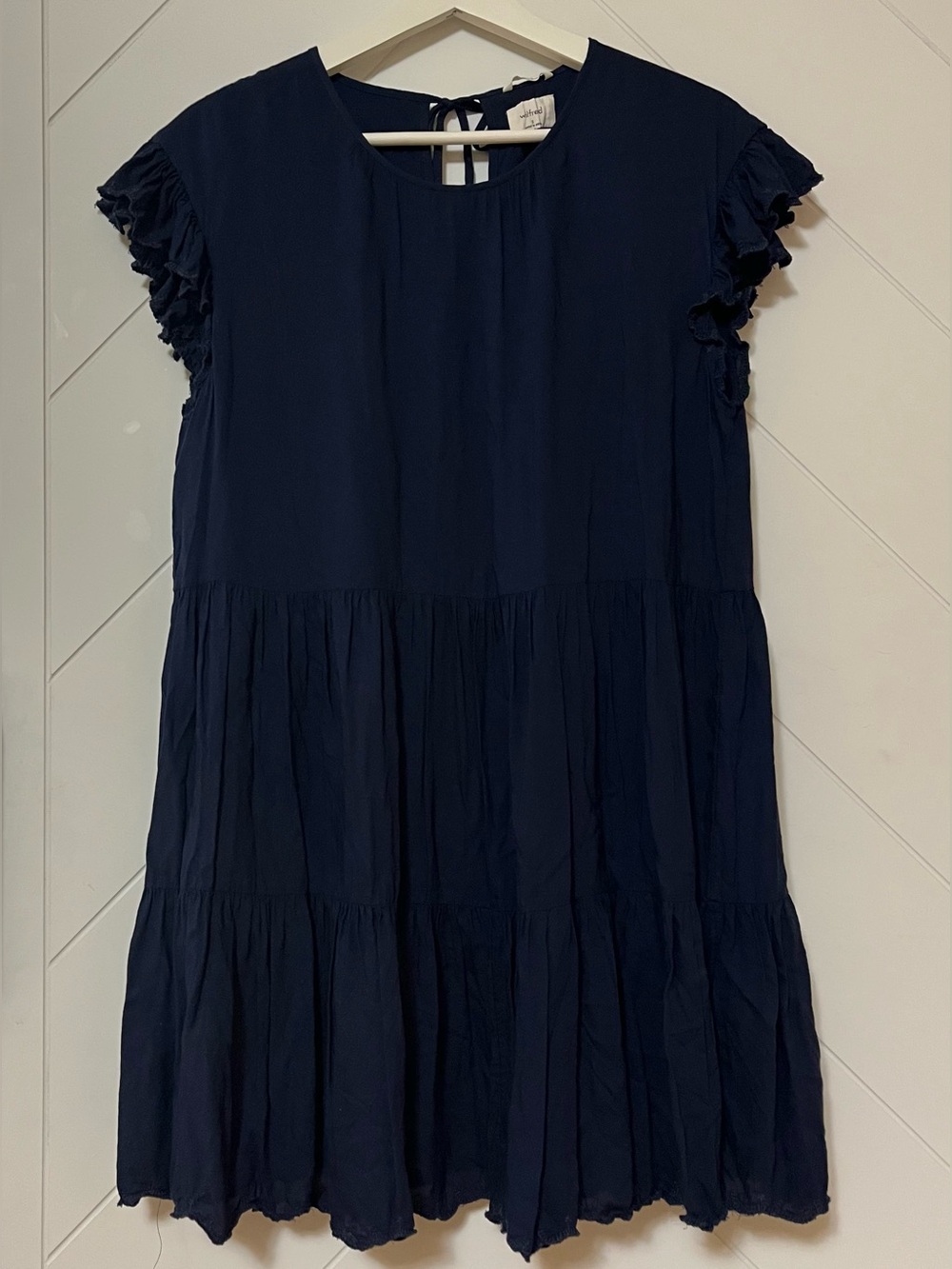 Wilfred La Boheme Navy Tiered Mini Dress with Keyhole Tie - Picture 2 of 10